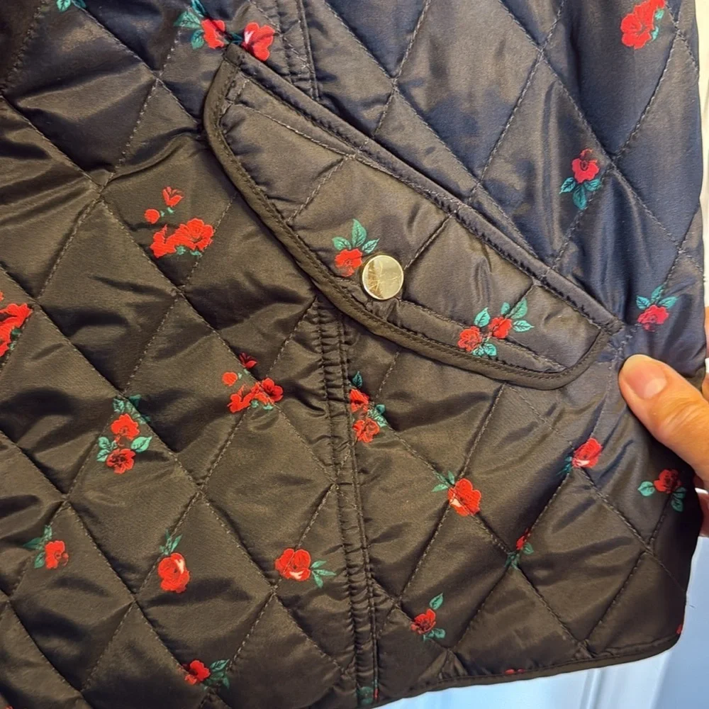 Charter Club Black Quilted Vest with Red and Green Floral - Picture 4 of 6
